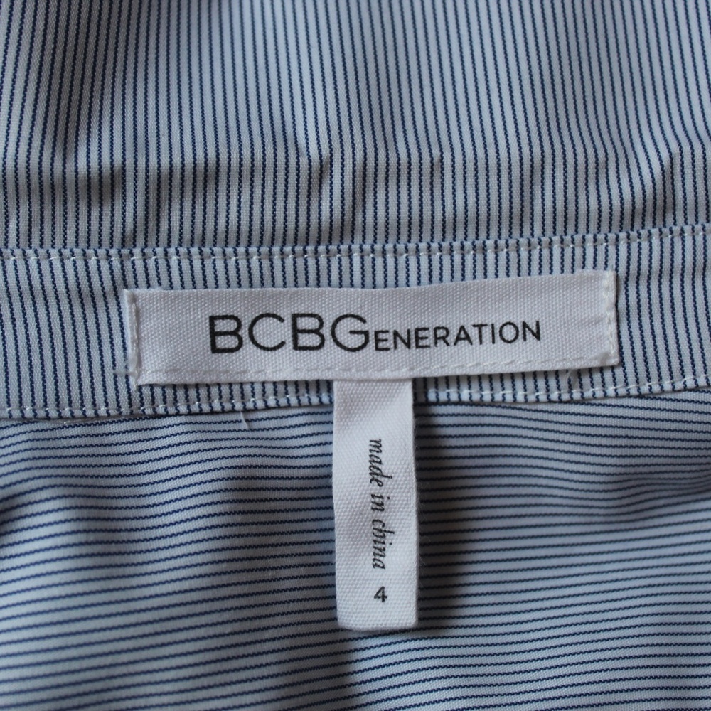 BCBG Generation Light Blue Pin-Striped Button-Up Flare Dress | Size 4 (S) | - Picture 6 of 6